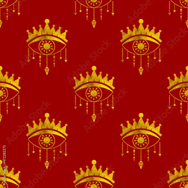 Obraz Esoteric golden eyes. Abstract seamless pattern.