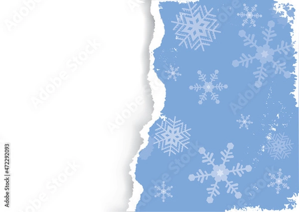 Fototapeta 
Grunge Blue christmas background with torn paper.
Illustration of ripped paper with snow flakes. Place for your text or image. Vector available.