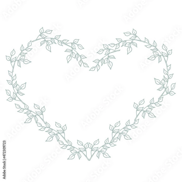 Obraz Floral Heart Silver Frame. Delicate Invitation design with branches.  Vintage Template. Vector illustration.

