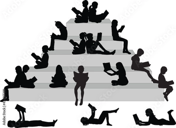 Fototapeta Silhouettes of people with a book.