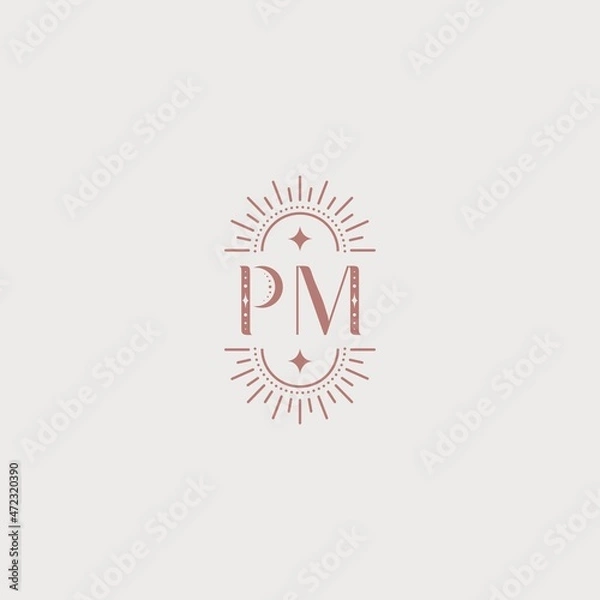 Fototapeta Vector minimalistic emblem with letters PM. Elegant modern logo for jewelry, astrologers, salons, psychologists. Linear patterns.