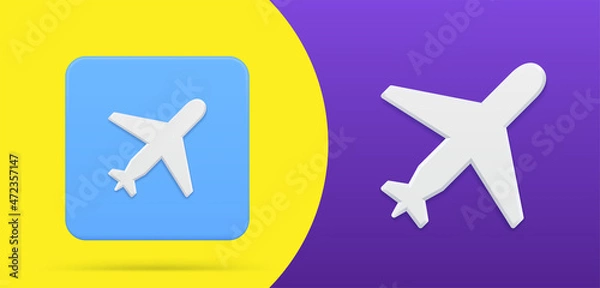 Obraz Simple airplane 3d icon button set vector illustration. Logo template flying transportation