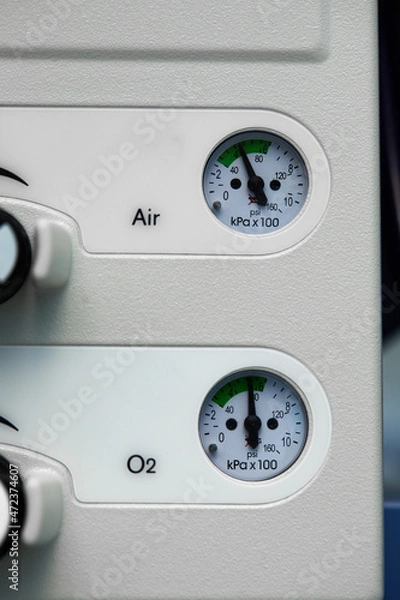 Fototapeta Medical Oxygen Concentrator is ready to use front of the emergency room at the hospital. Medical Device Individual portable oxygen cylinder to put gas for patients with respiratory disorders