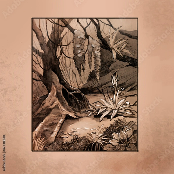 Fototapeta an old creepy tree in a dark forest