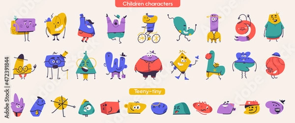 Fototapeta Cute abstract children characters set.