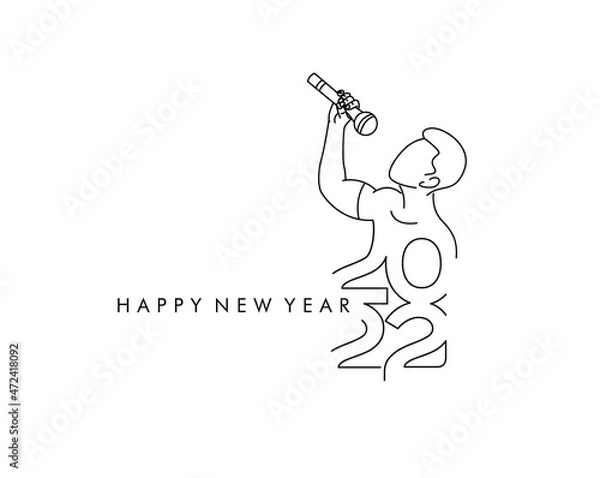 Fototapeta Happy New Year 2022 Man With Mic, Vector illustration.