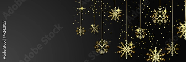 Fototapeta Christmas card banner background with snowflake border vector illustration