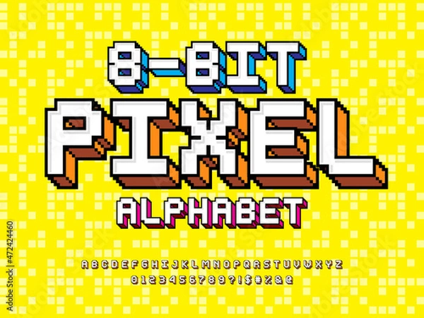 Obraz pixel style font with uppercase, numbers and symbol