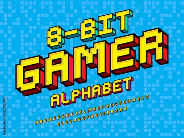 Obraz pixel style font with uppercase, numbers and symbol