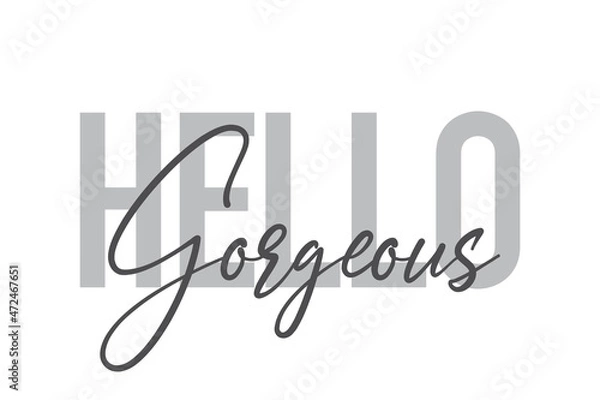 Fototapeta Modern, simple, minimal typographic design of a saying "Hello Gorgeous" in tones of grey color. Cool, urban, trendy and playful graphic vector art with handwritten typography.
