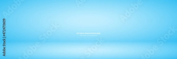Fototapeta Blue long pastel studio abstract background with spotlight effect. Product showcase backdrop. Stage lighting. Vector illustration.