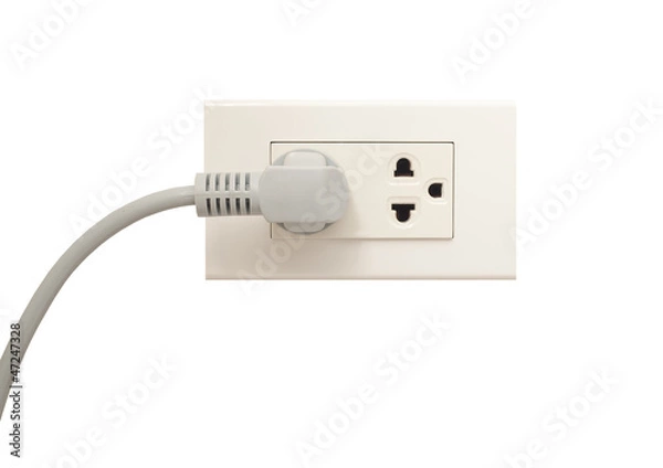 Obraz White electric socket on the wall. Close up.