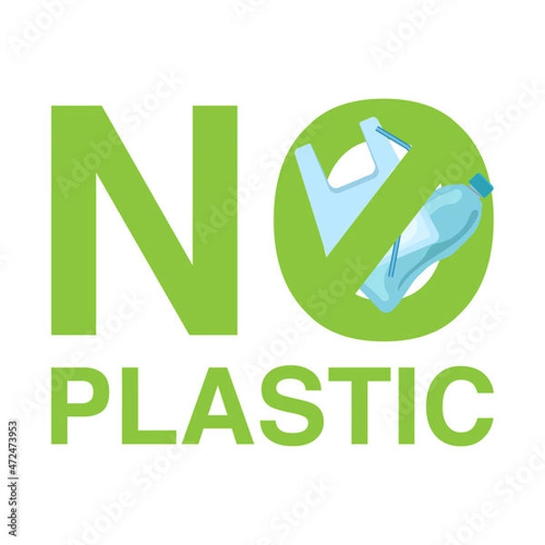 Obraz No plastic sign, Pollution problem concept, vector illustration