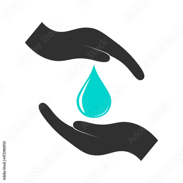 Obraz drop of water between hands icon vector illustration in color. A symbol of cleanliness, care and careful handling of water