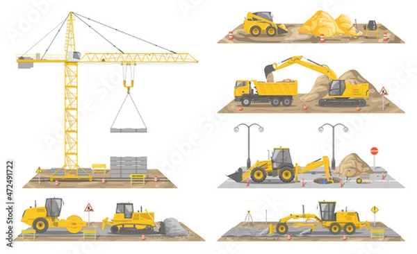 Obraz Vector set of 8 types of construction vehicles