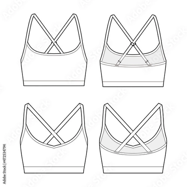 Obraz Sports bra fashion vector sketch, Apparel template, Adjustable shoulder straps