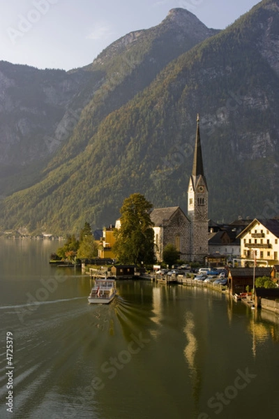 Obraz Boat docking in serene Hallstatt, Austria