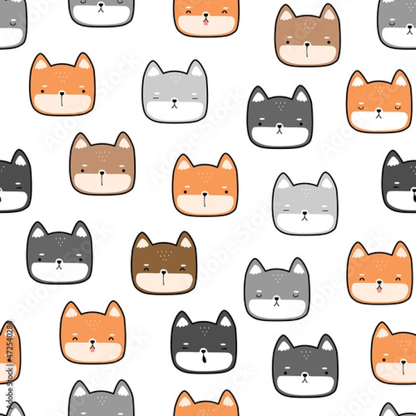 Fototapeta Seamless pattern with shiba inu dog head cartoon vector illustration