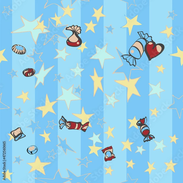 Fototapeta Seamless Patterns.Textures  Christmas Backgrounds. Digital drawing Christmas sublimation. STARS ON BLUE STRIPES. Manual graphics. Wallpaper needlework for scrapbooking. Gift wrapping postcard template