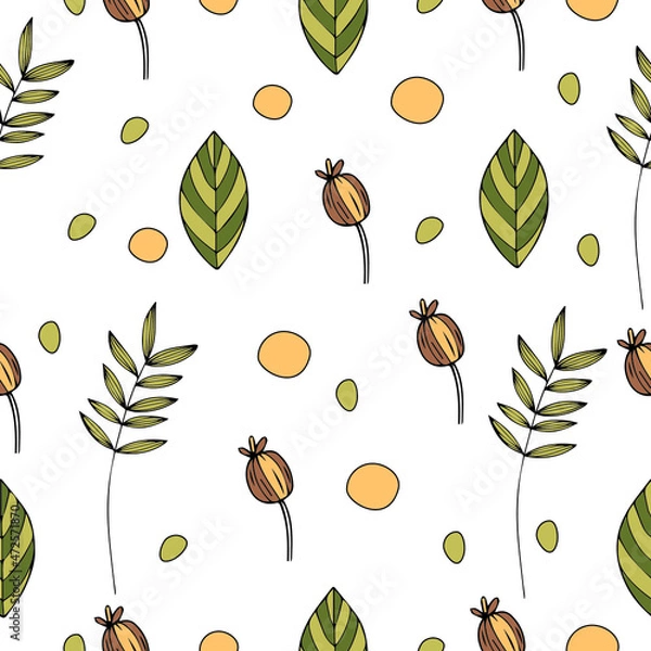 Fototapeta Vector leaves flowers seamless pattern