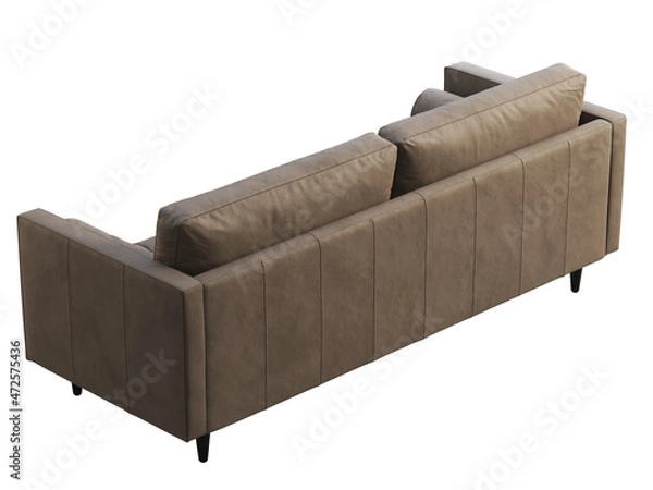 Obraz Mid-century tufted brown leather upholstery sofa with roller pillows. 3d render.