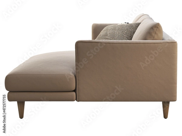 Fototapeta Chalet brown fabric upholstery sofa with chaise lounge. 3d render.