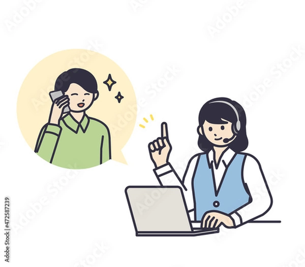 Fototapeta 男性の悩みを解決するコールセンターの女性のイラスト素材