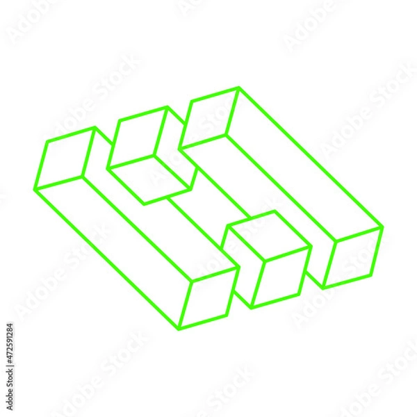 Fototapeta Impossible optical illusion shapes. Logo. Optical art objects. Impossible figure. Line art. Unreal green geometric object.