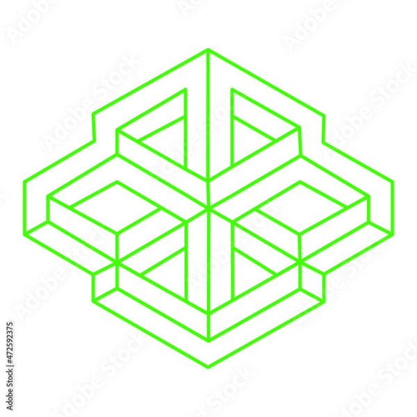 Fototapeta Logo. Optical illusion shapes. Optical art object. Impossible green figure. Escher style. Geometry.