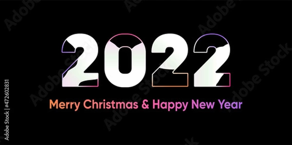 Obraz Happy New Year 2022 text design. for Brochure design template, card, banner. Vector illustration. Isolated on black background.