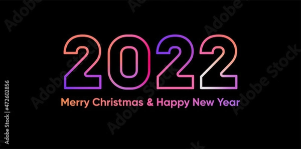 Obraz 2022 happy New Year dark background with decoration with neon number on Purple and blue background. illustration winter holiday greeting card template.