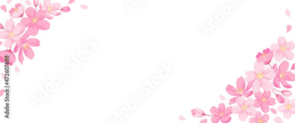 Fototapeta 桜の花の装飾フレーム　バナーサイズ　背景イラスト　デザイン用のベクター素材