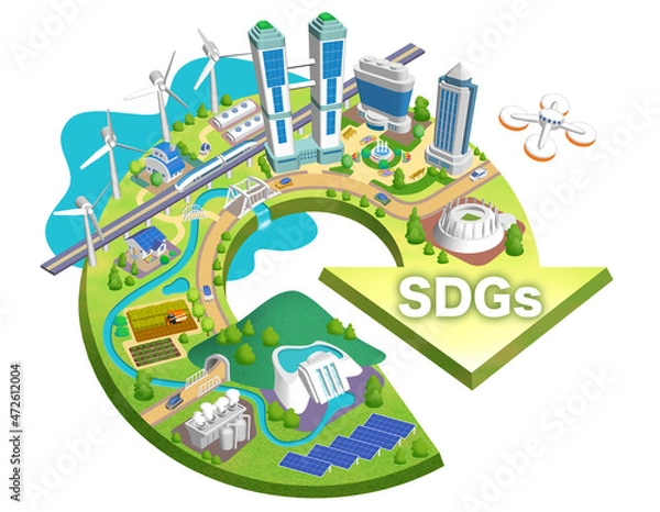 Obraz SDGs、カーボンニュートラルの未来都市イラスト　バリエーションあり