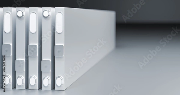 Fototapeta LFP blade shape battery cells design for modern electric vehicle, 3D rendering of new research and development of lithium-ion energy storage technology increase strong support on EV car structure