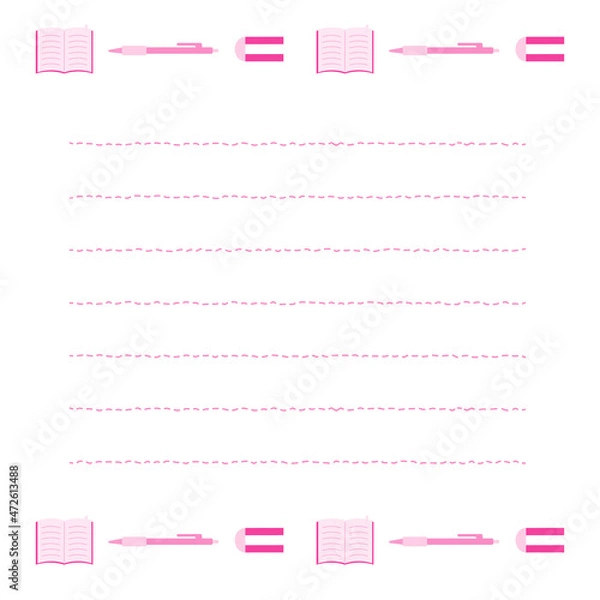 Fototapeta シンプルでフラットな文具のイラストのメモ帳