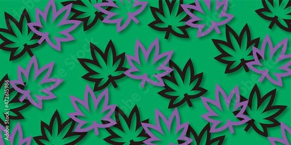 Fototapeta Cannabis leaf pattern background for website or wrapping paper (Green background version)