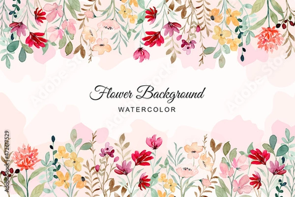 Obraz Colorful wildflower border with watercolor
