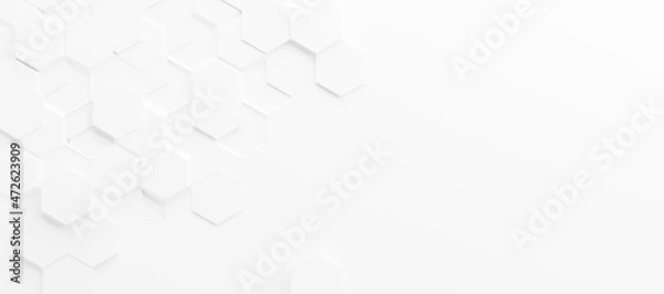 Obraz White hexagon honeycomb shape moving randomly, Abstract, Embossed Hexagon, White geometric hexagonal abstract background. 3D illustration rendering.