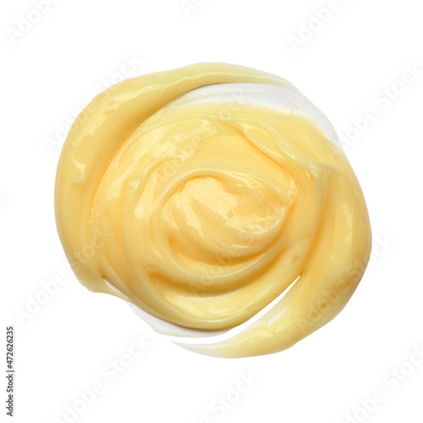 Fototapeta Yellow cosmetic creme sample isolated on white background