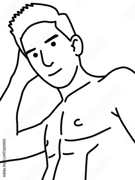 Fototapeta black and white of cute man for coloring