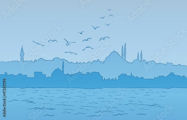 Obraz Istanbul city silhouette with mosques vector illustration