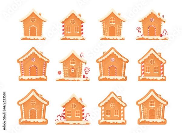 Fototapeta Festive gingerbread in the form of houses with candy decorations.