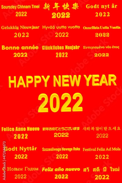 Fototapeta Happy new year 2022 in various national languages
