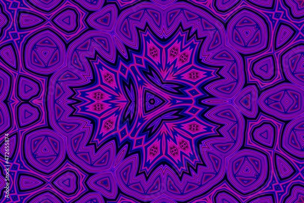Fototapeta Purple blue Abstract kaleidoscope background. kaleidoscope texture design. multicolor kaleidoscope. Kaleidoscopic pattern. Mandala pattern. Batik Pattern