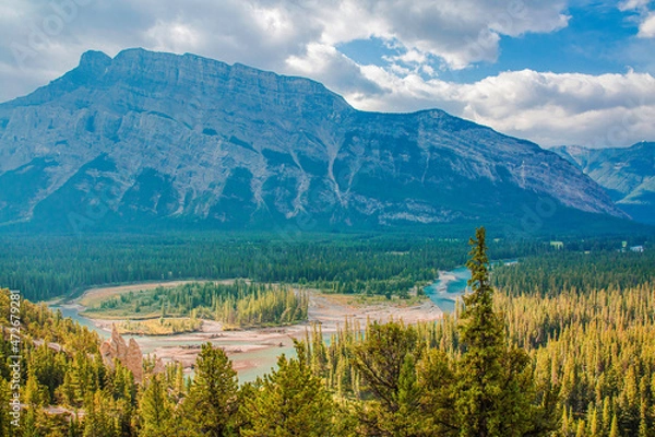 Fototapeta landscape with river and mountains