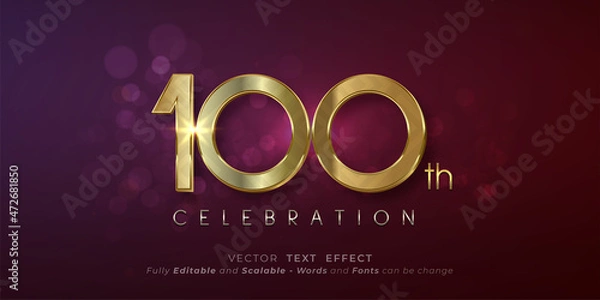 Obraz PrintEditable text effect 100th anniversary 3d gold effect font style concept
