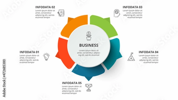Fototapeta Diagram concept for infographic with 5 steps, options, parts or processes. Business data visualization.