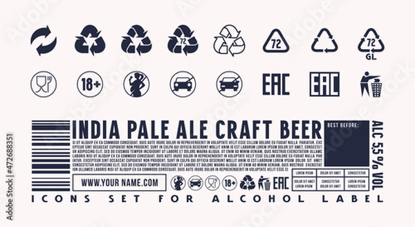 Obraz Packing icons set for alcohol label