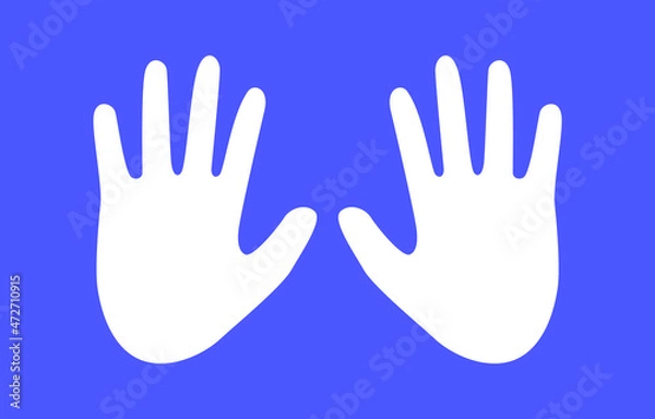 Fototapeta Two open palms on a blue background. Isolated vector image. Clipart. Human hands contour.