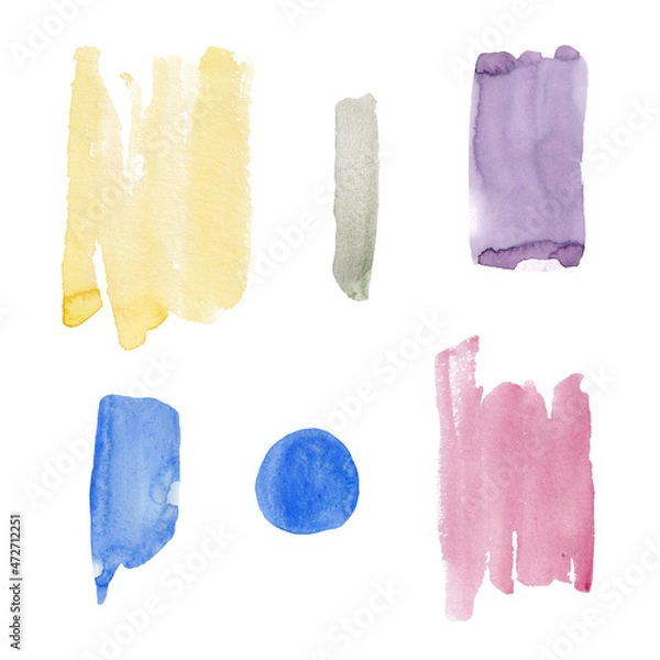 Obraz Abstract drawing of watercolor blue,yellow,violet stain on white background. Watercolor texture. Background. Isolated